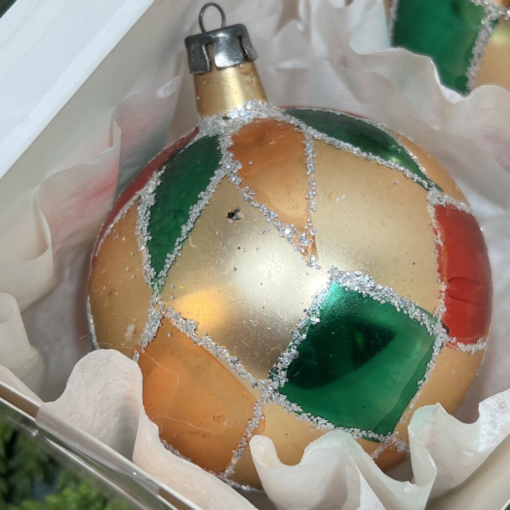 Vintage Christmas Ornaments Mercury Glass Harlequin Pattern 3.25” Set of 2 Ball - Picture 5 of 16